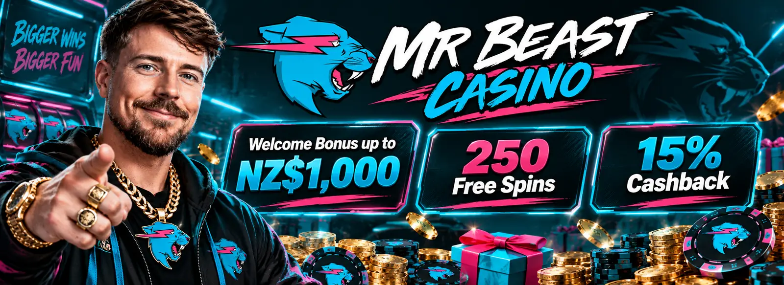 MrBeast Casino welcome bonus up to NZ$1,000, 250 free spins and 15% cashback