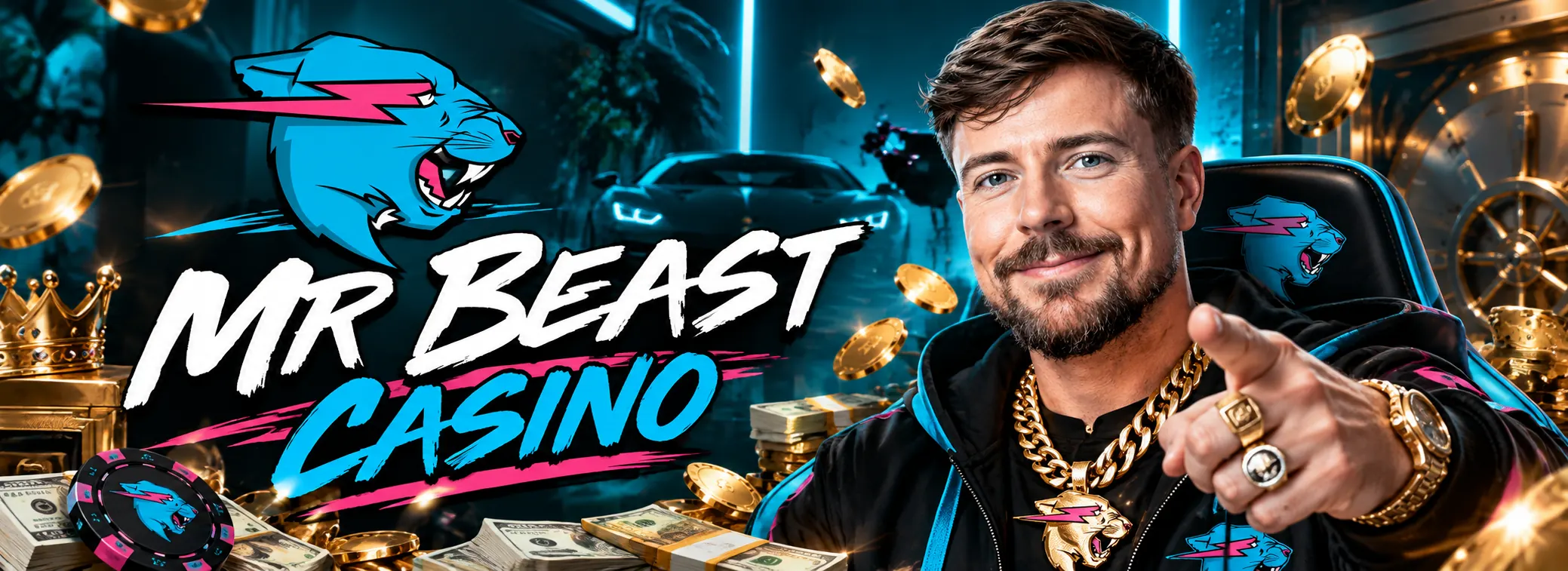 MrBeast Casino banner: MrBeast points you to his official NZ casino